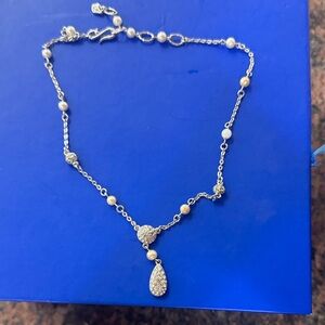 Swarovski  Silver and Pearl Necklace with Crystal Drop